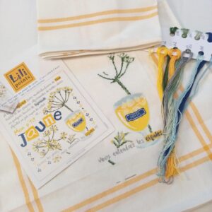 kit ''mon p'tit JAUNE '',  fils RICO et torchon BLANC rayures jaune