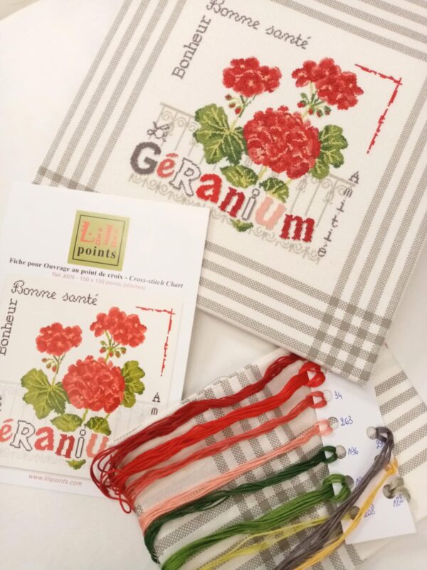 kit '' GERANIUM '', fils RICO § carré de toile
