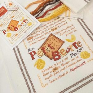 kit ''mon Petit BEURRE '', fils RICO § torchon BLANC rayures marron ou jaune